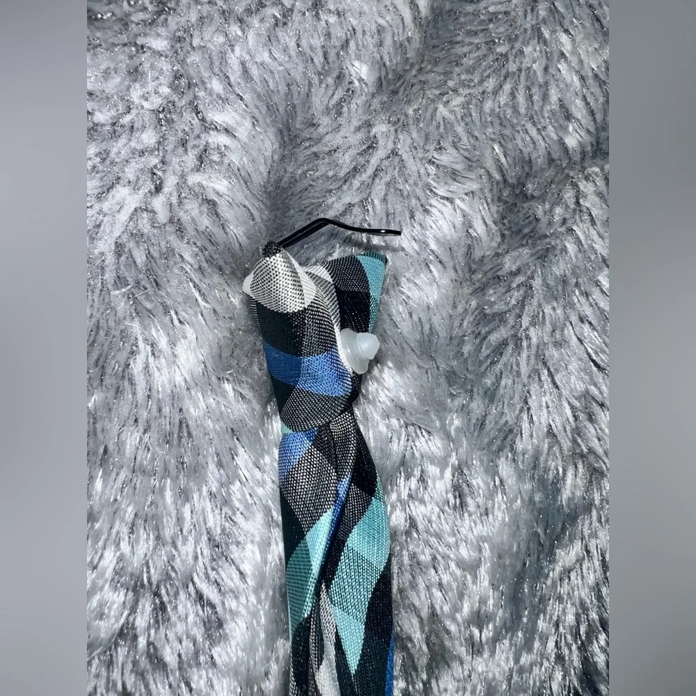 Kids Elegant Checkered Tie in Blue, Black, and Teal